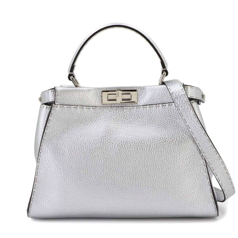 Fendi Selleria Peekaboo Regular 2-way Hand/Shoulder Handbag, Leather, Silver,...